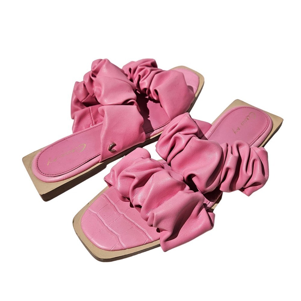 Circus Sam Edelman Iggy Stretch Ruched Slides Sandals 7 Pink Puffy Barbie‎